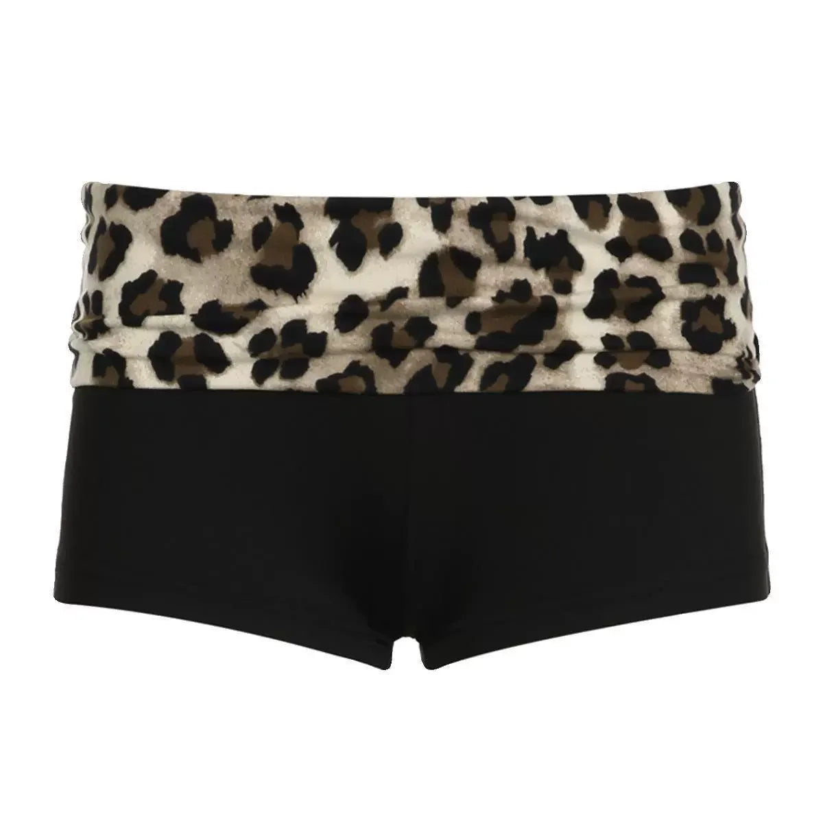 Women's Leopard Patchwork Booty Shorts — Low-Rise Slim Fit