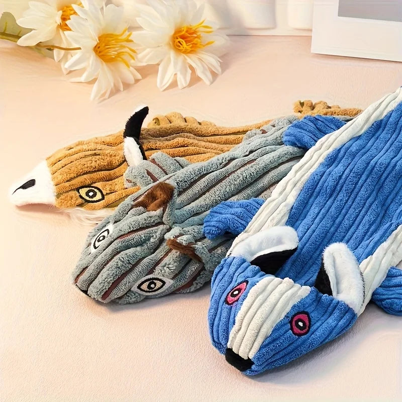 Squirrel‑Shaped Pet Dog Toy Corduroy Plush Squeaky Chew Toy No Stuffing Design Bite‑Resistant Stress Relief Interactive Play Toy