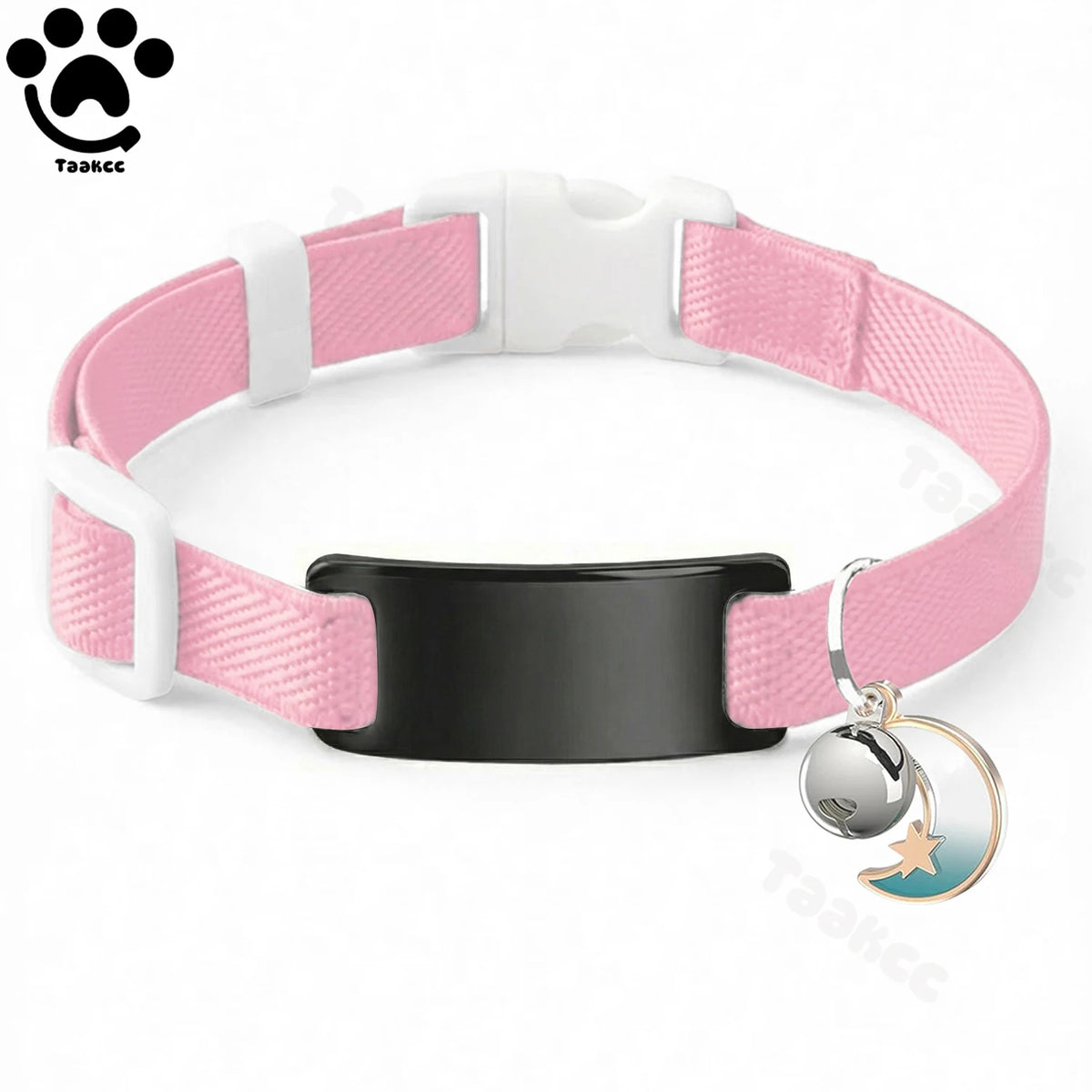 Customized Fashion Elastic Cat Collar Free Engraved Puppy Kitten Anti-lost Pet ID Nameplate Necklace With Bell & Moon Ornament
