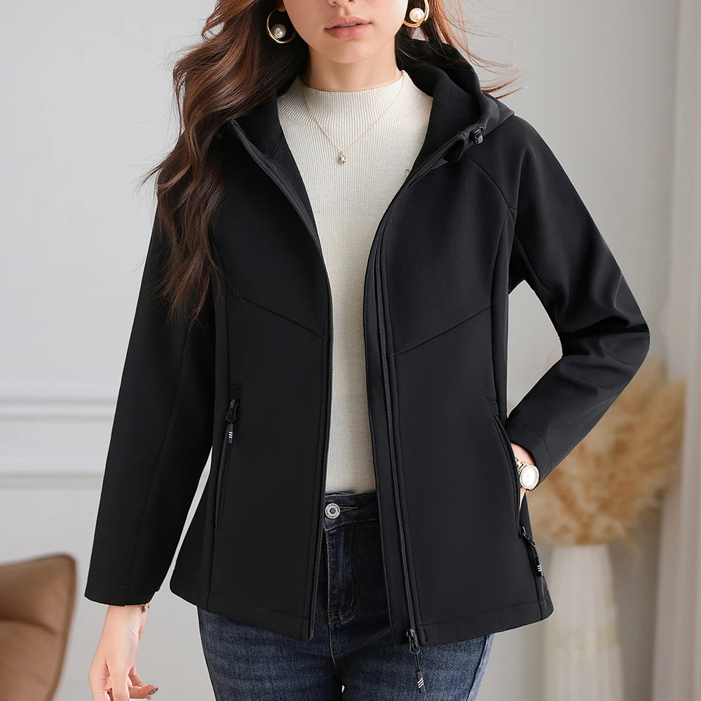 Women's Hooded Fleece Lined Outdoor Jacket - Windproof Hiking Coat - photo 9