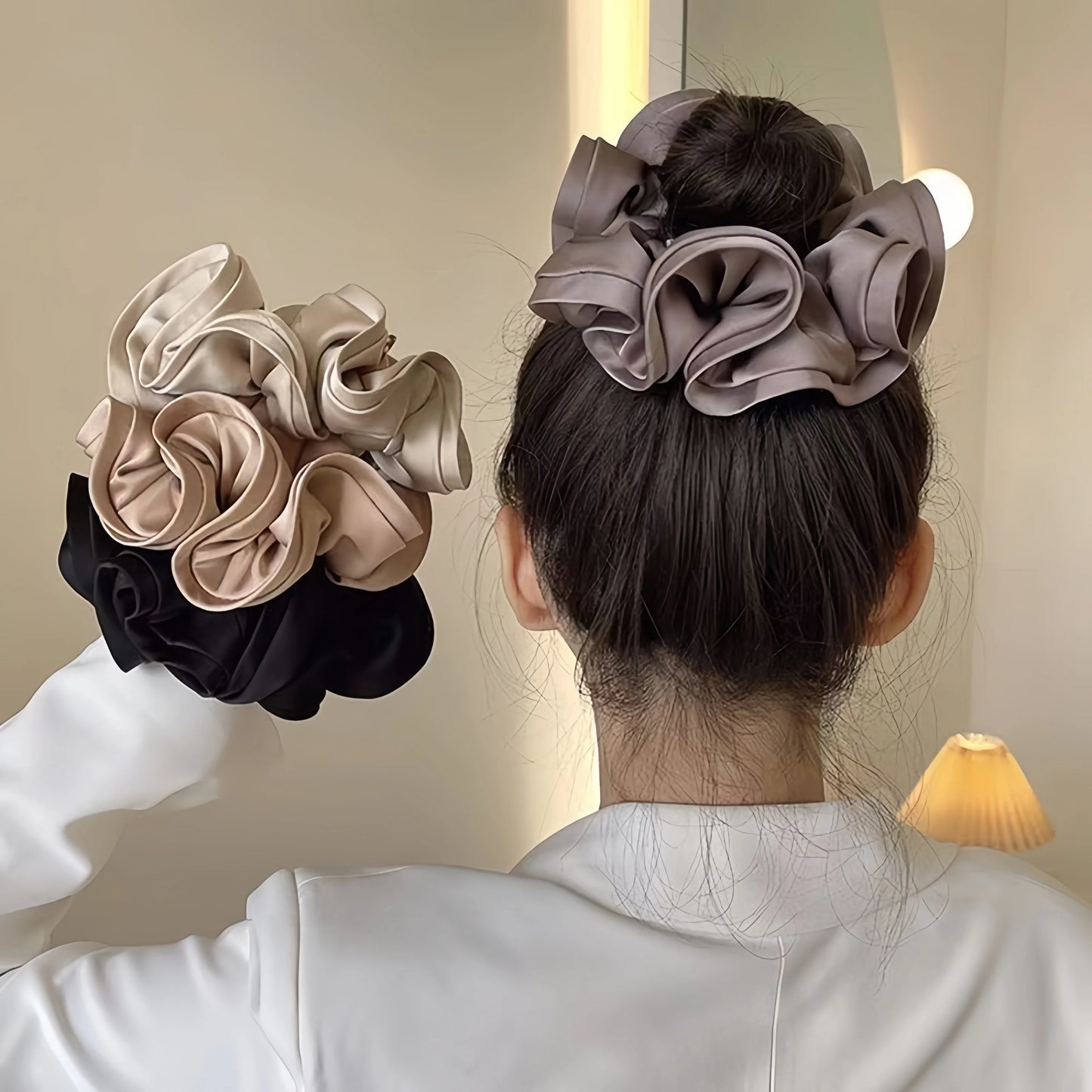 Korean Satin Ribbon Scrunchies – Elastic Hair Ties & Bow Ponytail Accessories for Women (Single & Multi-Pack)