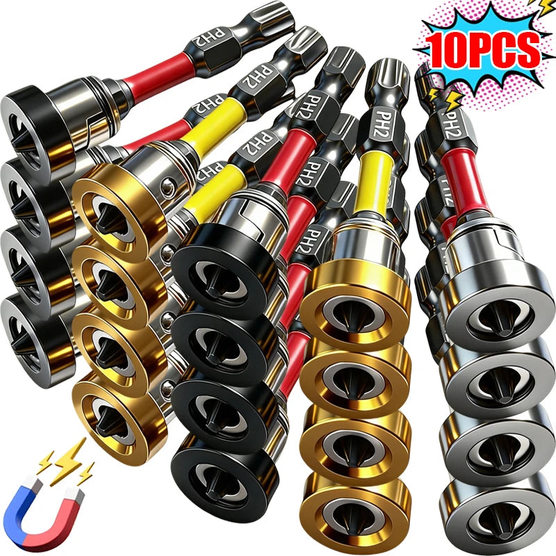 1/10pcs Magnetic PH2 Hex Shank Plasterboard Screwdriver Bit Positioning Batch Head Drywall Locating Screw Bits Drilling Tools