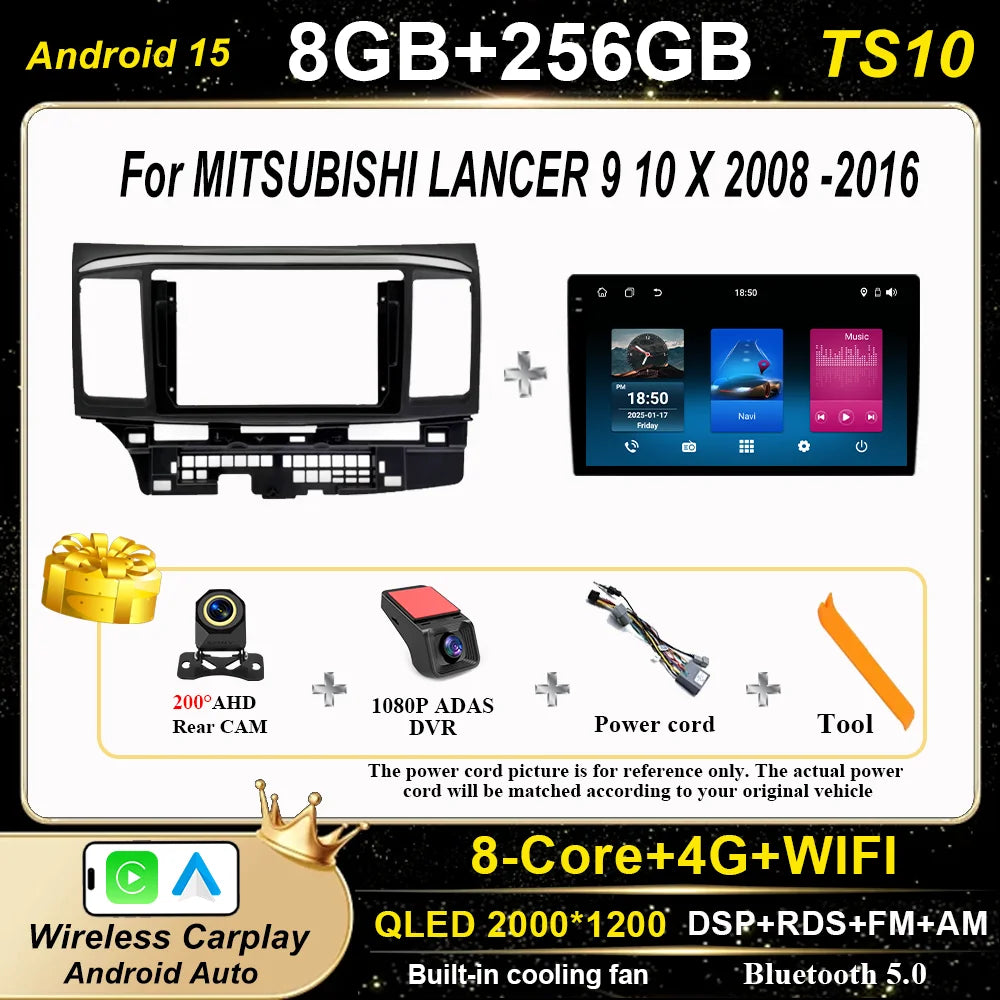 Android Car Stereo for Mitsubishi Lancer 9, 10 & X (2008–2016) — CarPlay, GPS, DSP, 4G+WiFi, 2-DIN