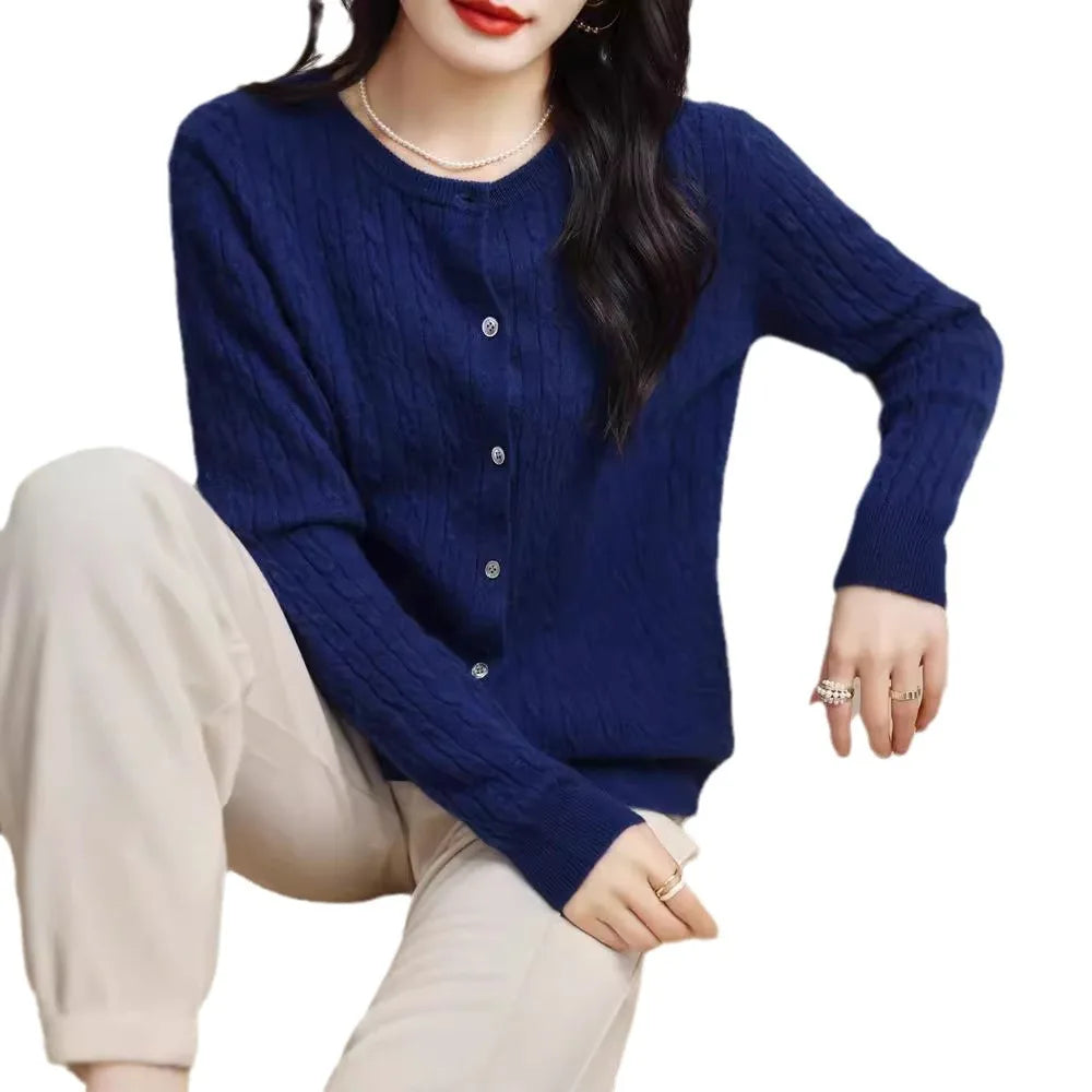 Women's Slim Fit Thick Knit Cardigan - Warm Crew Neck Sweater - photo 5