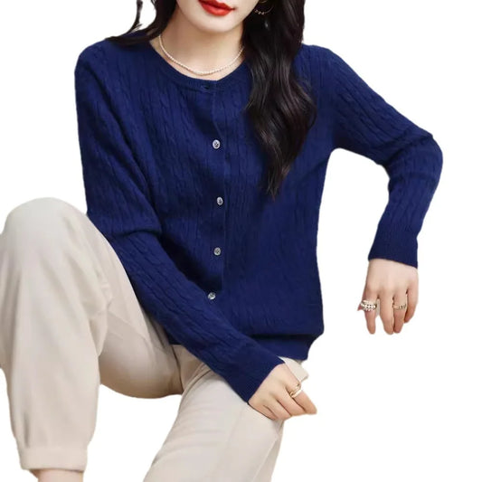 Women's Slim Fit Thick Knit Cardigan - Warm Crew Neck Sweater - photo 5