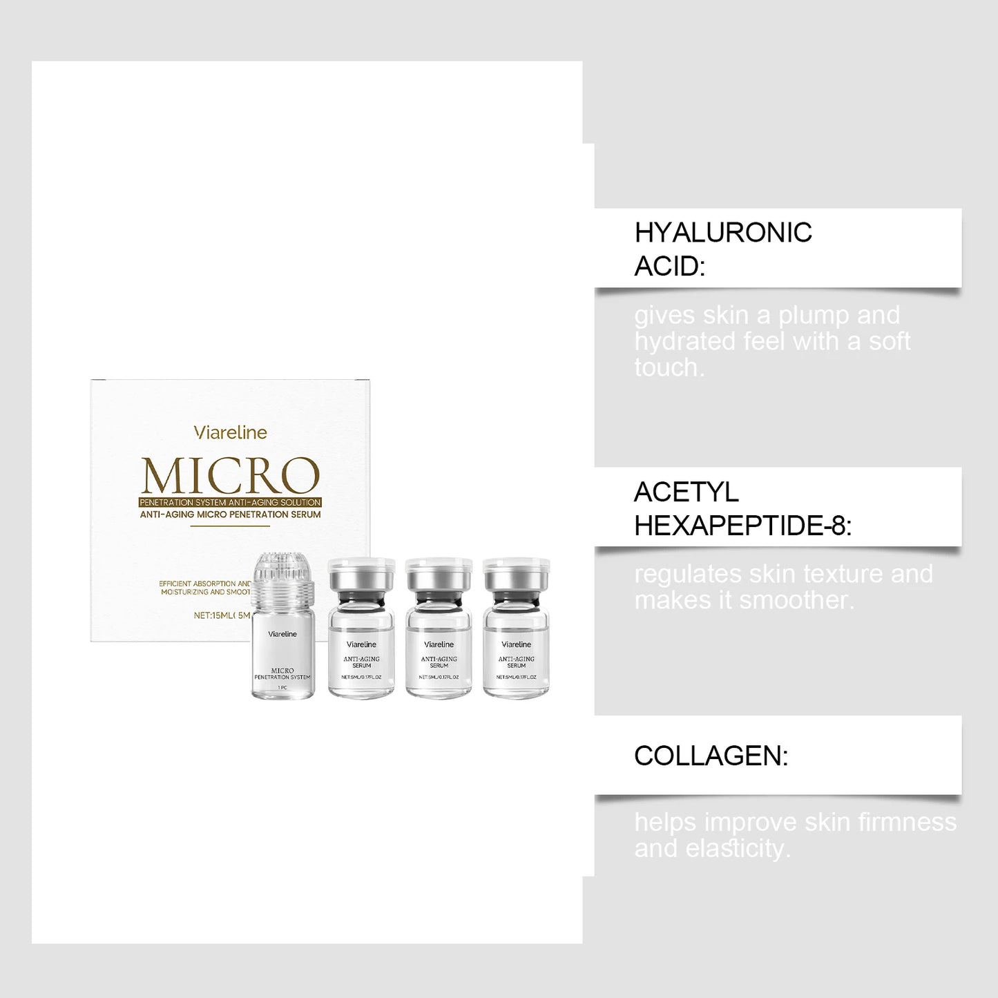 Hexapeptide Collagen Microneedle Serum Set Hydrating Facial Roller Beauty Device Pro Home Beauty Care Kit Glowing Skincare