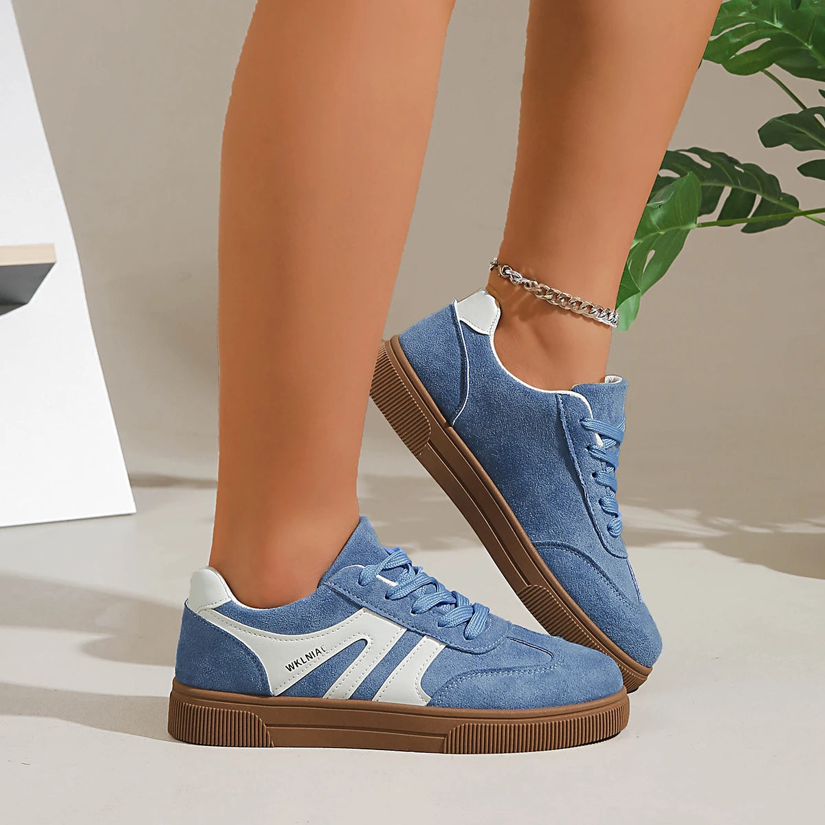 Suede Thick-Sole Trainers for Women — Non-Slip Breathable Lace-Up Walking Shoes
