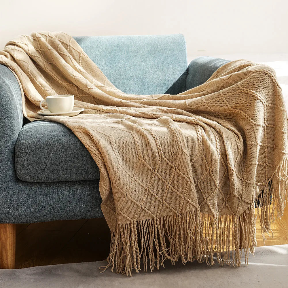 Cable Knit Throw Blanket, Lightweight Farmhouse Throw