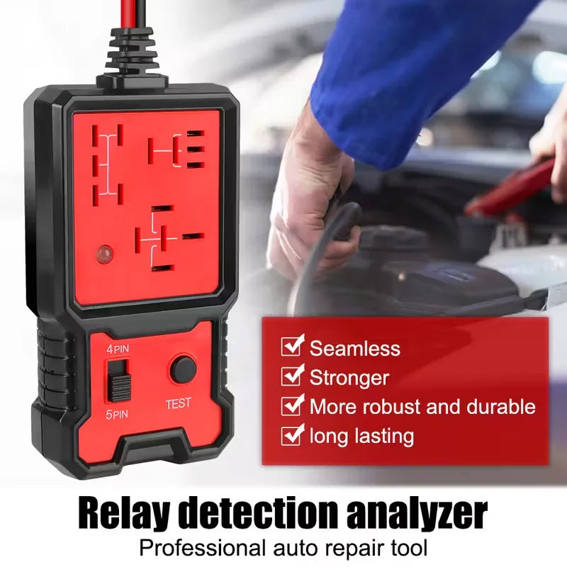 Compact 12V Automotive Relay Tester with Battery Clamp - Easy-To-Use 4-Pin and 5-Pin Relay Tester with Clear Terminal Display, Spdt Switch and Copper Contacts, Hard-Wired/Battery-Powered (Battery Not Included), Suitable for E