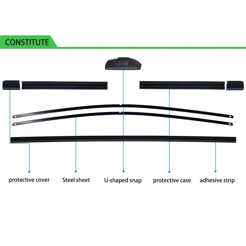 For Toyota Yaris Vitz MK1 MK2  1999-2005 Car Windshield Wiper U-type Soft Rubber Frameless Bracketless Car Wipers 21"+14"