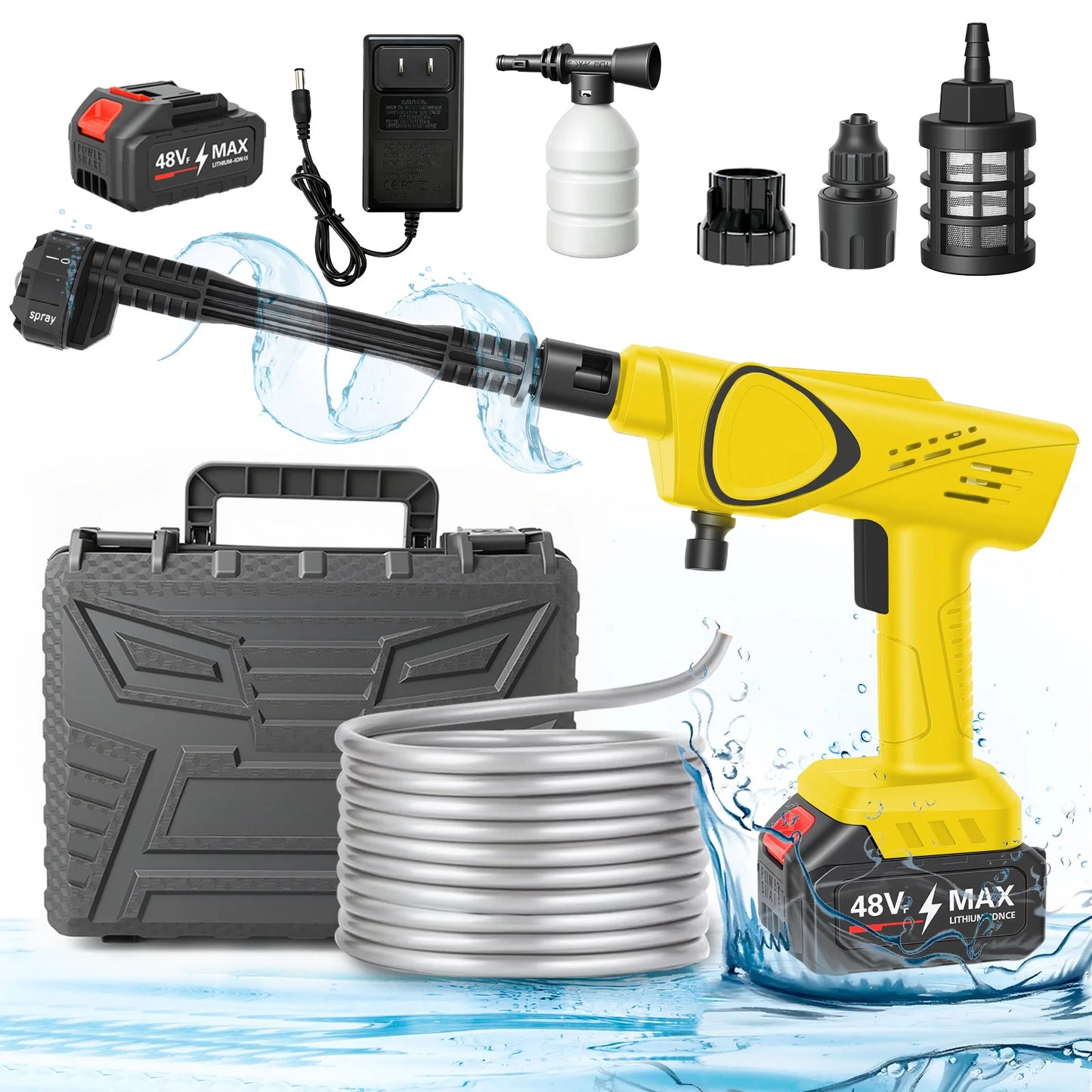 21V Cordless Pressure Washer - 970PSI, 6-in-1 Nozzle