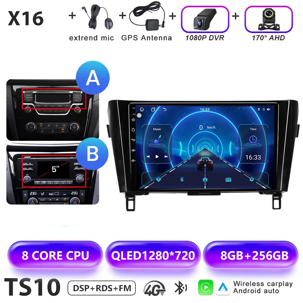 Wireless CarPlay Android Auto Car Radio for Nissan Qashqai J11 X-Trail 3 2013-2017 avigation GPS Car Radio Multimedia Video Play