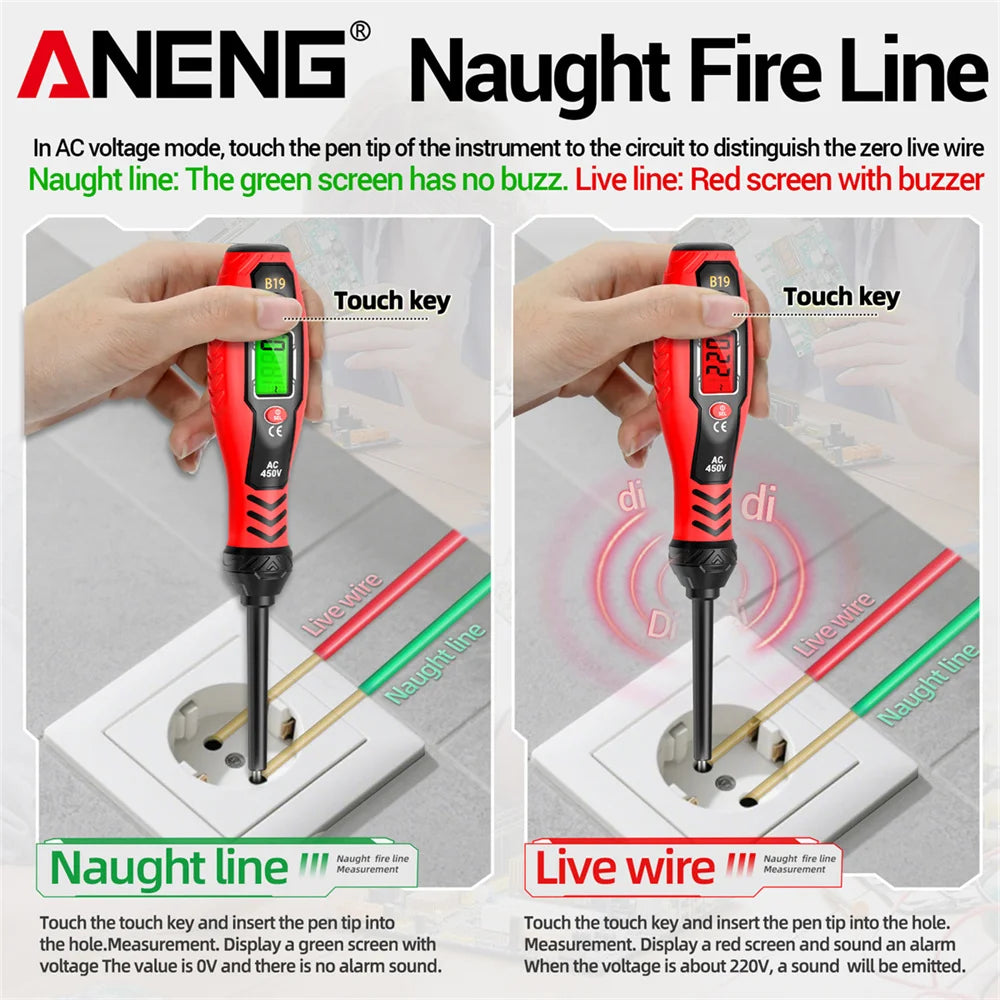 ANENG B19 Cross/flat Screwdriver Pen Small Handheld Test Pencil Non-contact Detection 30-1000V Voltage Buzzer Breakpoint Finder