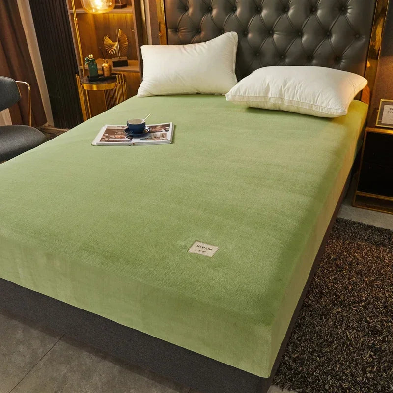 Velvet Fitted Sheet, Soft Warm Non-Slip Mattress Cover