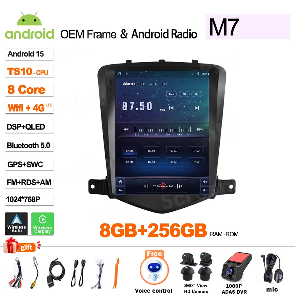 For Chevrolet Cruze J300 2008 - 2012 Android 16 Multimedia Video Player GPS Navigation Wireless Android Auto Touch Screen RDS