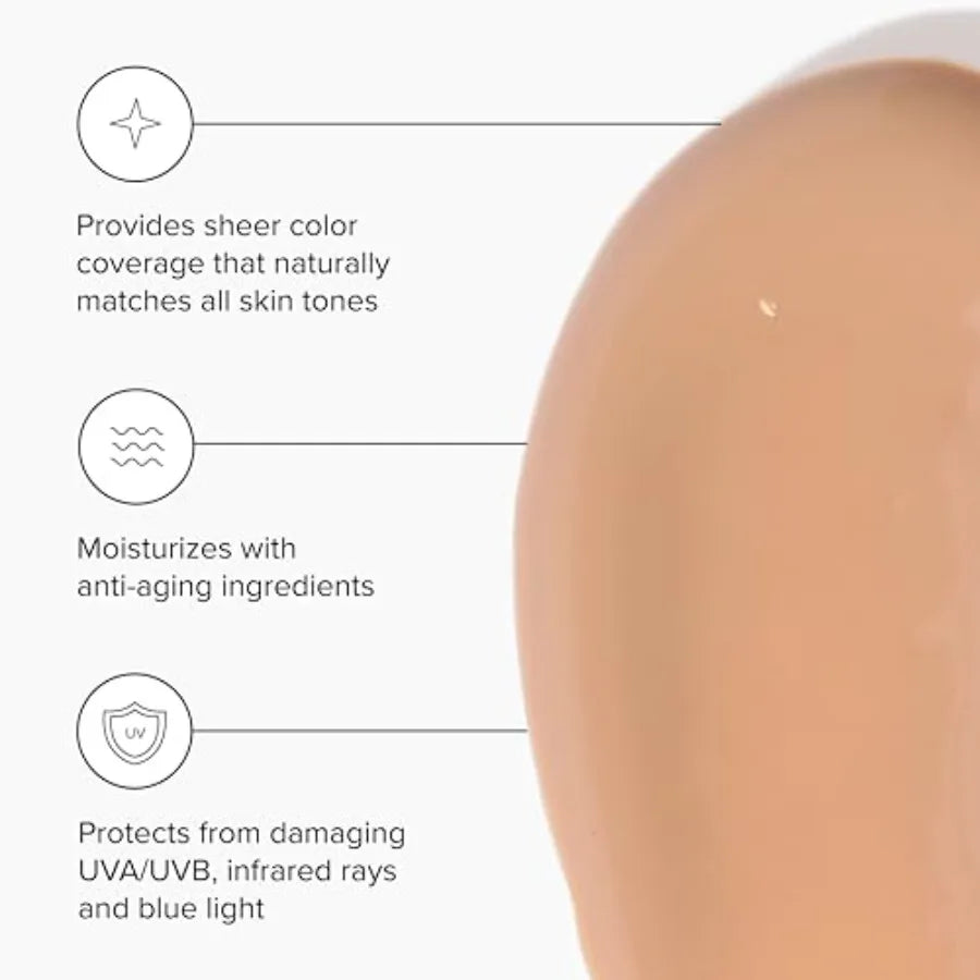 Facial sunscreen for daily use, mineral-based, light beige tint, broad-spectrum UVA/UVB protection SPF 46 with anti-aging moist