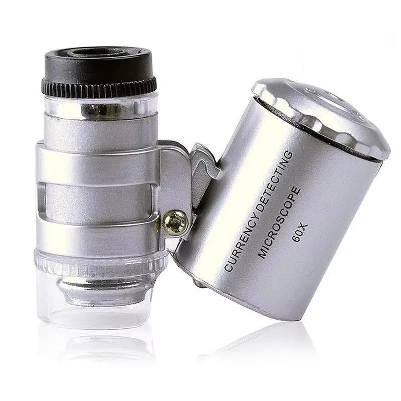 Mini 60X Microscope LED Jewelry Loupe UV Currency Detector Portable Magnifier Magnifying Eye Lens Magnifying Glass Loupe