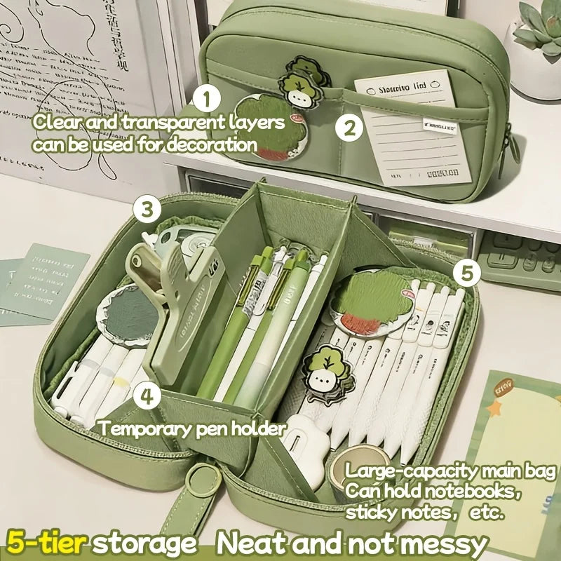 Large-capacity Volcano Pencil Case, 3-layer Compartment Storage, High-aesthetic Pencil and Stationery Organizer for Boys and Gir