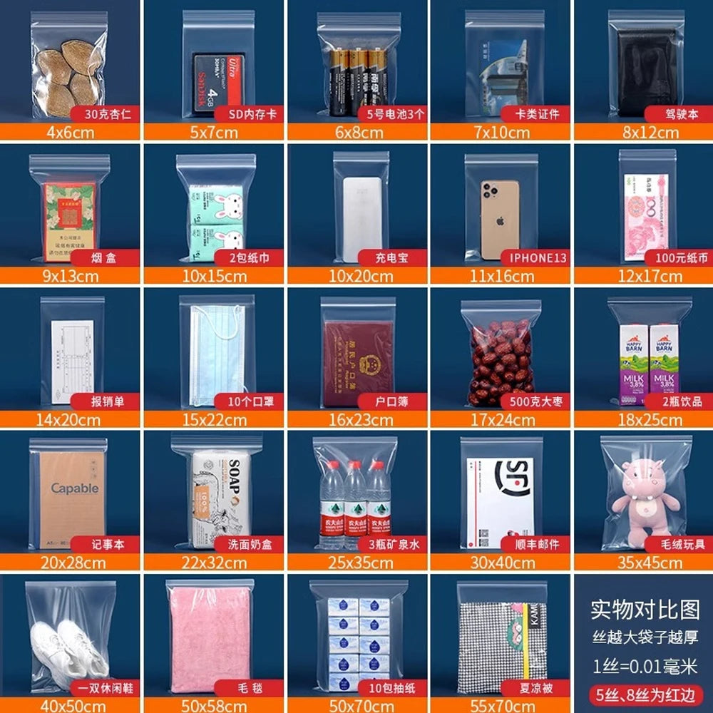 100-1000Pcs Small Zip Lock Plastic Bags Transparent Bag Reclosable Vacuum Storage Bag PE Clear Bag Ziplock Food Storage zip Bags