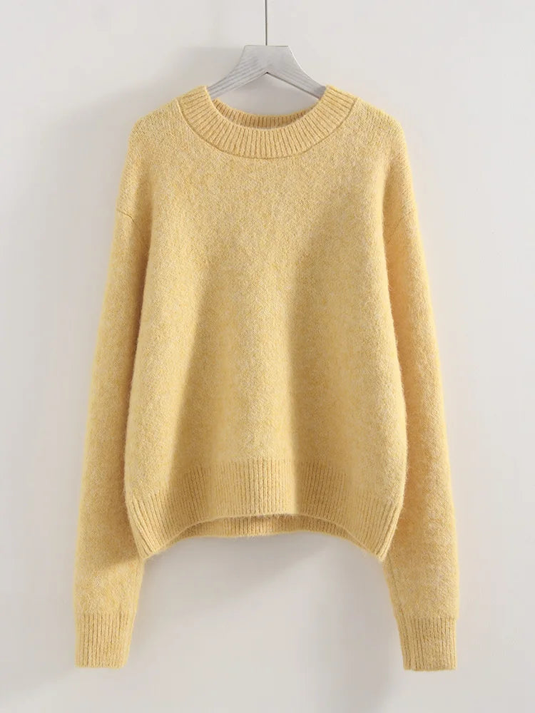 Women's Winter Sweater Warm Pullovers O Neck Knitwear Loose Knit Jumpers Basic Brown Sweaters For Women Winter Pink