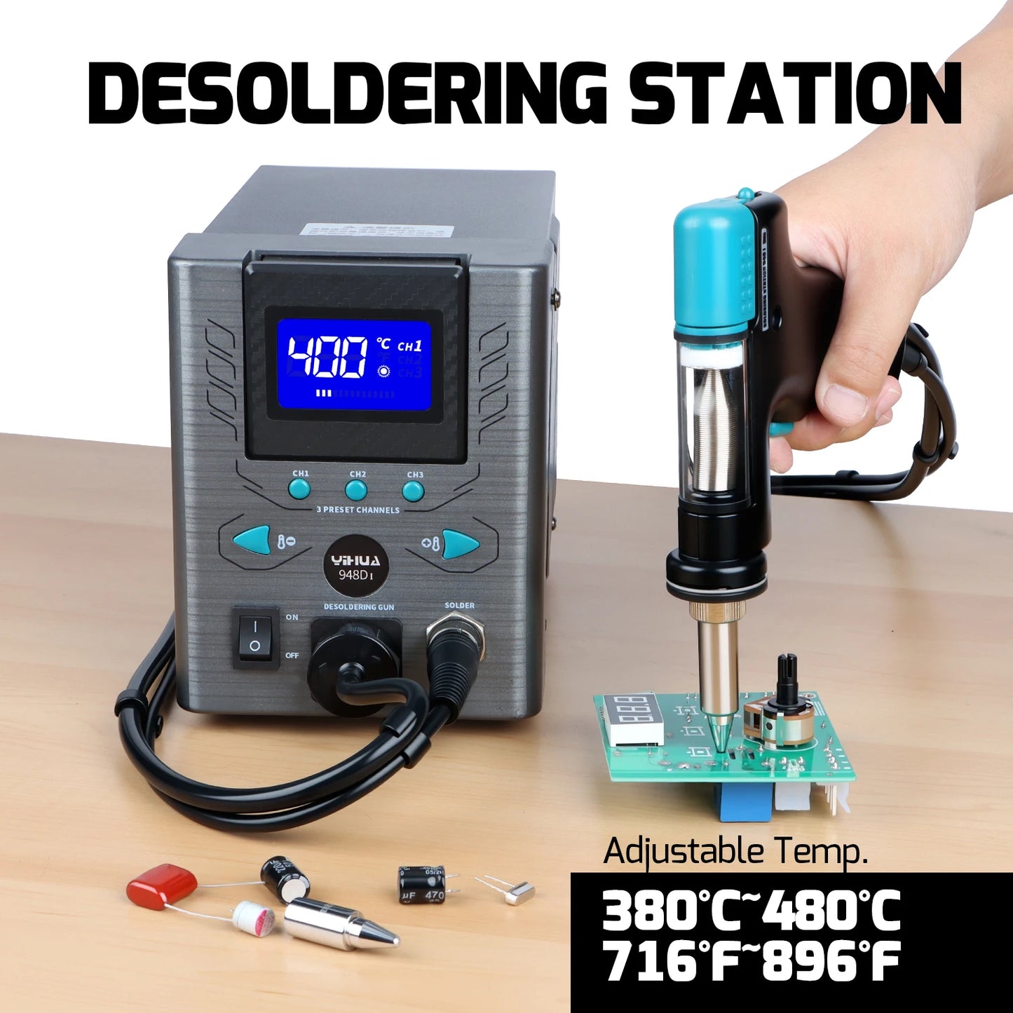 YIHUA 948D-I 110W Desoldering Station – Vacuum Pump Tin Suction Gun for PCB Welding & Repair