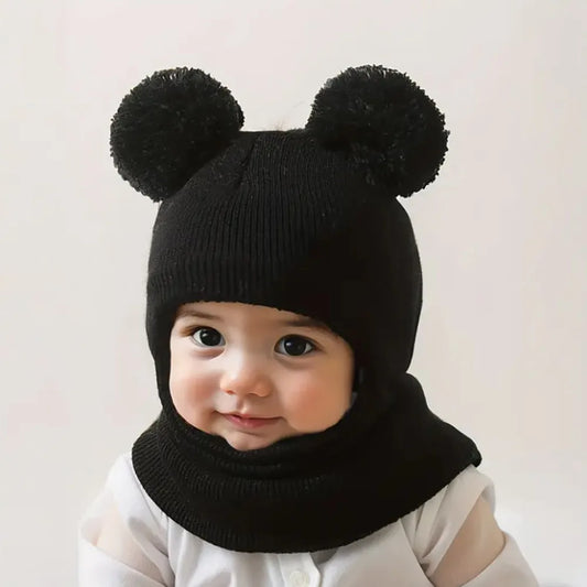 Baby Pom-Pom Knit Beanie - Soft Stretchy Winter Hat 0-3 Years