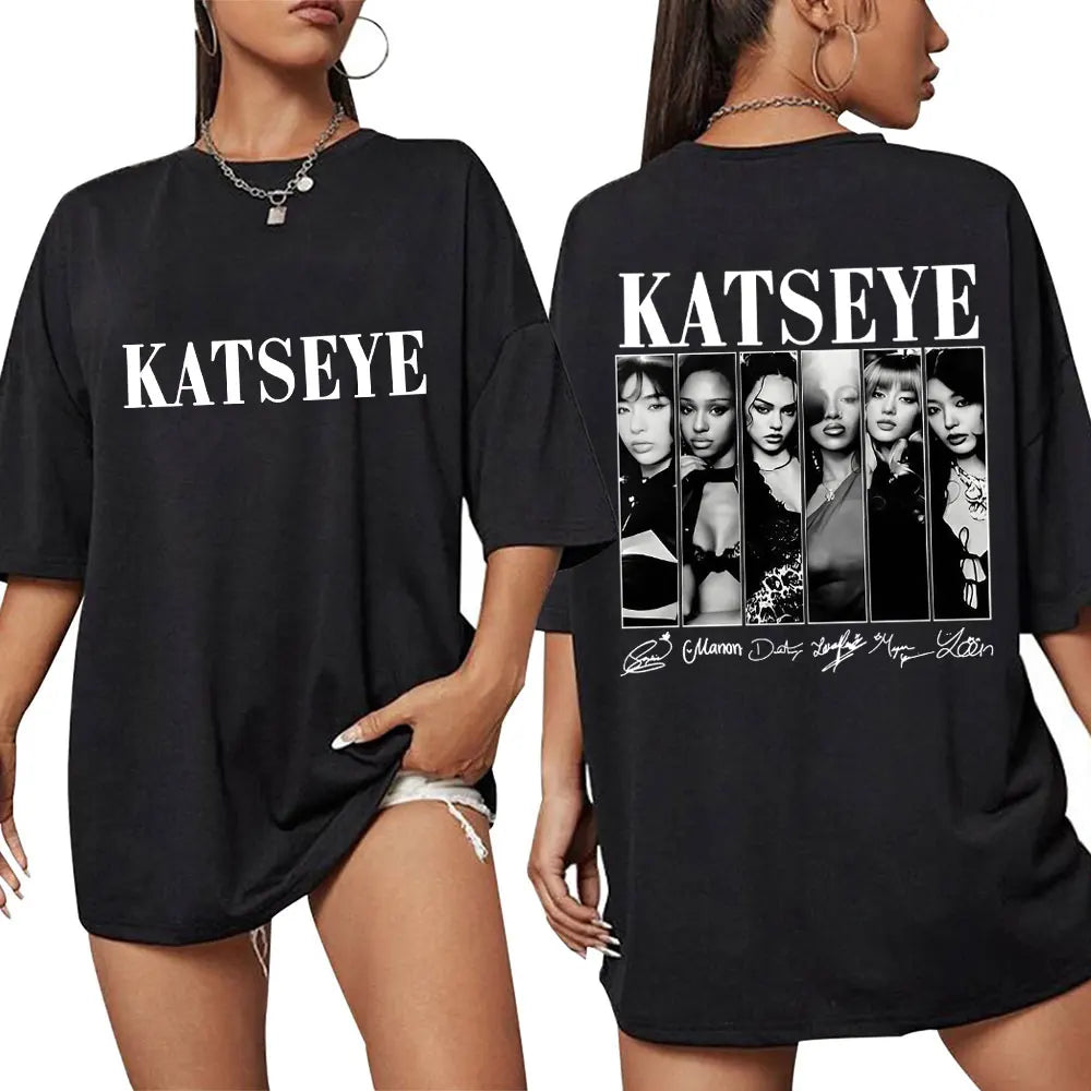 Vintage Korean Style Katseye Graphic T Shirts Kpop Fashion Men Women Popular T-shirt Streetwear Fashion Statement Shirt harajuku