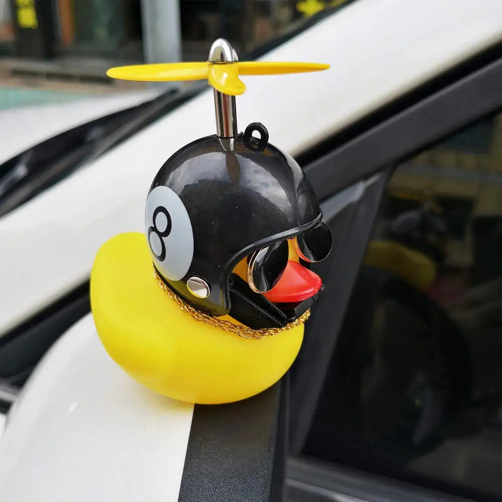 Motorcycle Accessories Cute Duck with Propeller Helmet Broken Wind Rubber Duck Toy Car Bicycle Small Yellow Duck Decor Ornaments