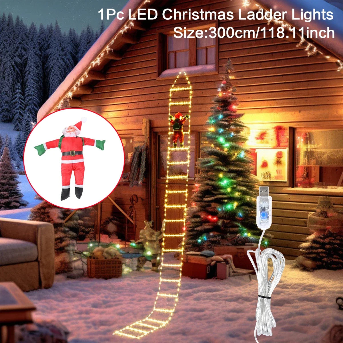 3M Santa Claus Climbing Ladder Outdoor Christmas Decoration Home Garden Cristmas Tree Ornement New Year Gift Xmas Tree Decor