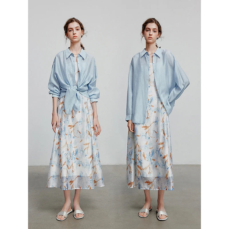 TOYOUTH Women Blouse Shirt 2025 Summer New Lyocell Shirt 8522012