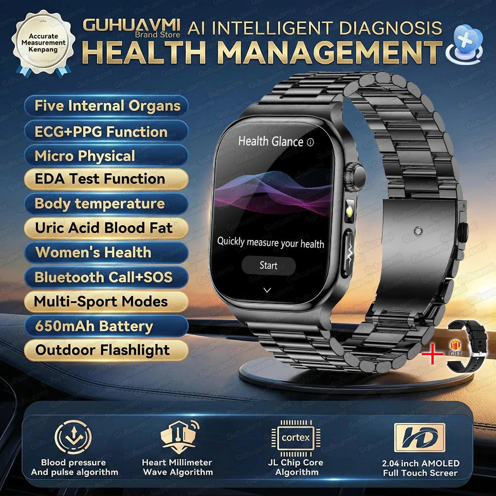 2026 Five-Organ Health Smart Watch – Body Fat, Uric Acid, ECG, Blood Pressure & Bluetooth Call | Men & Women