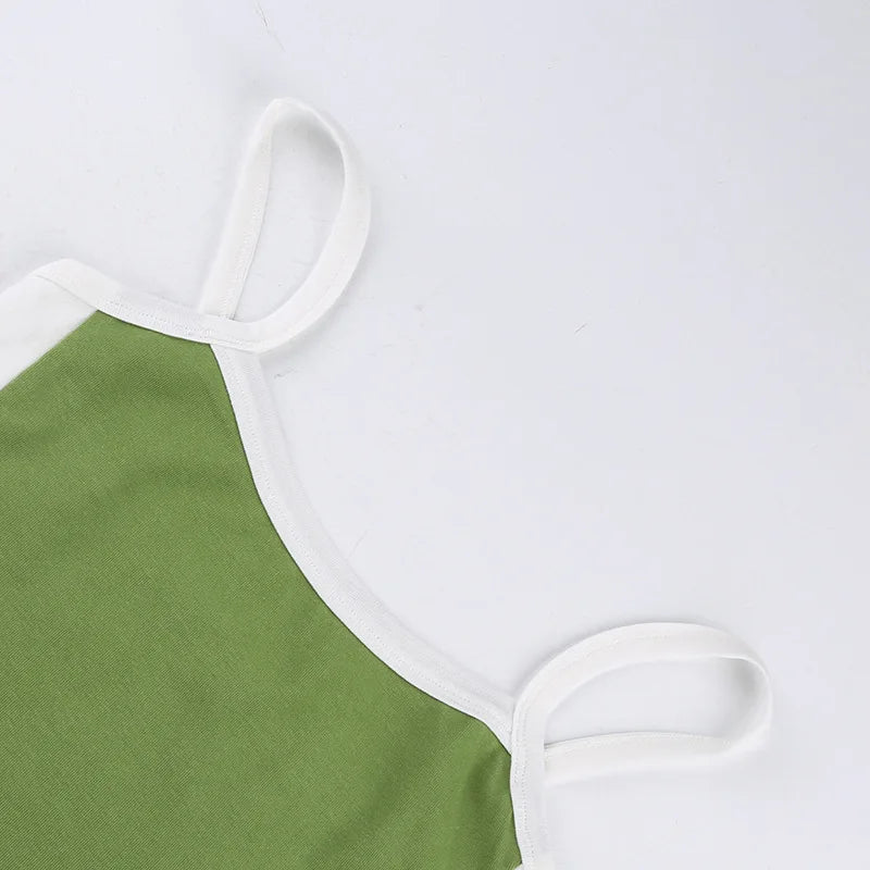 2026 Summer Casual Cami Backless Y2k Vintage Tank Top WomenSleeveless Knitted Crop Tops Green Sexy Basic Patchwork