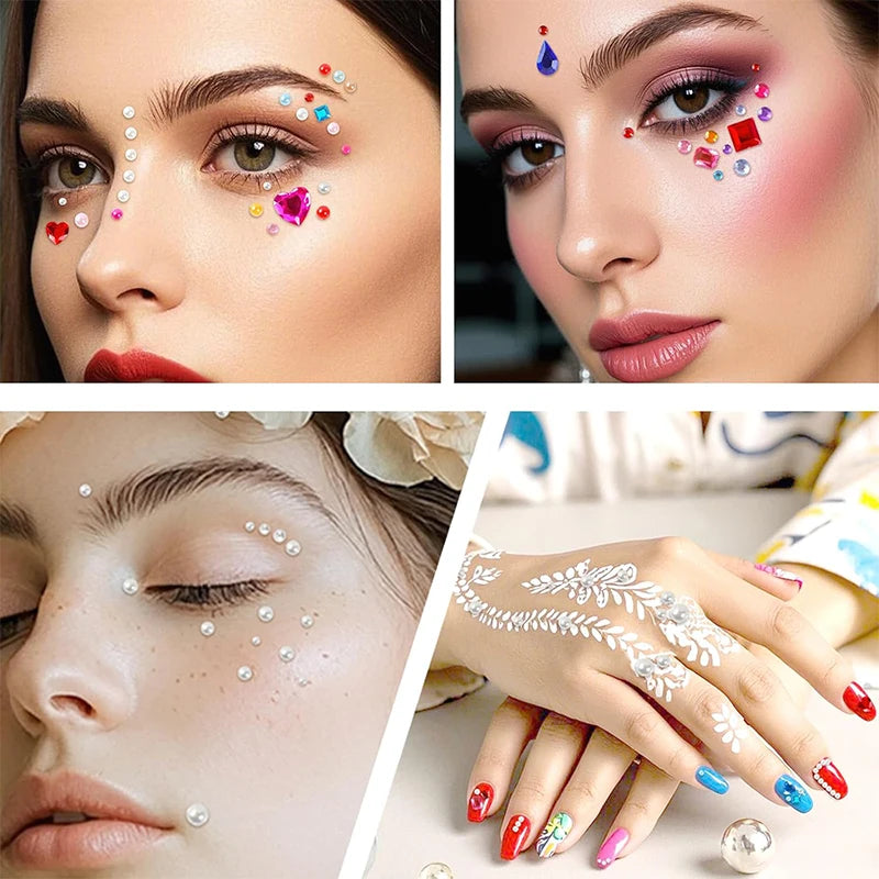 Gem Stickers,Self-Adhesive Face Jewelry Sticker, Acrylic Gems DIY Crafts, Sparkle Heart-Shaped Rhinestone Party Holiday Supplies
