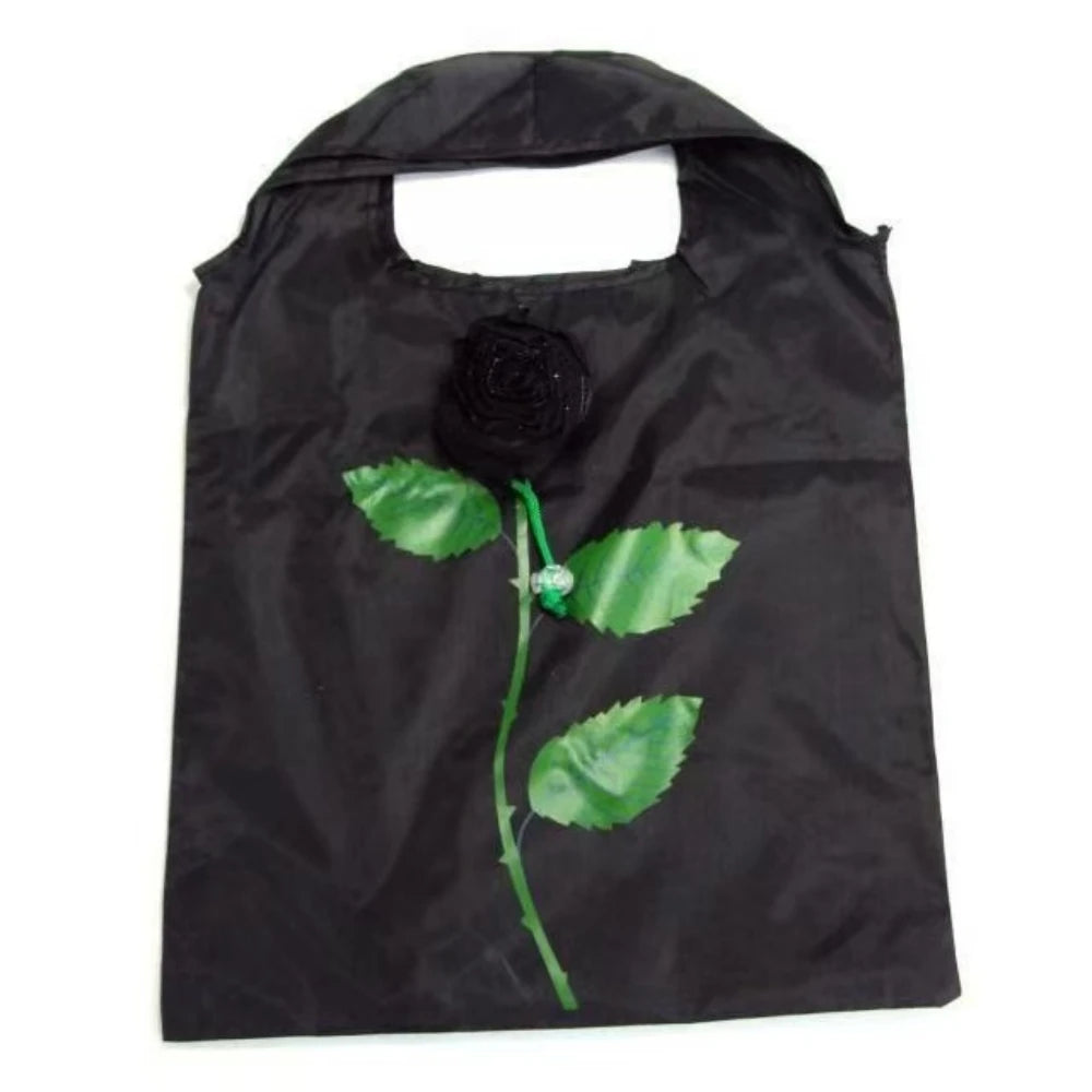 Rose Flower Shopping Bags Portable Storage Organizers Polyester Cloth Eco Large Capacity Women's Bag Travel Foldable Handbag