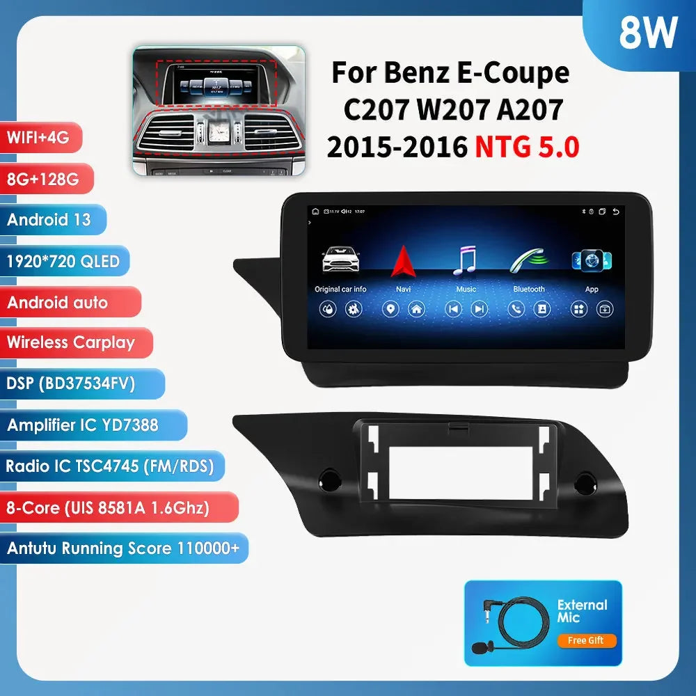 Android Car Stereo for Mercedes-Benz E-Class C207 W207 A207 (NTG 4.0/4.5/5.0) — CarPlay, Android Auto, GPS