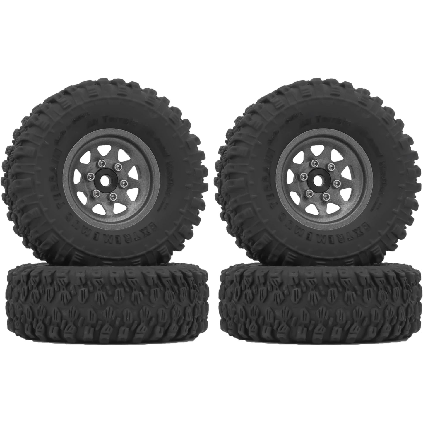 RCXAZ 1.0" Beadlock Wheel Rims 52*19mm Tires Set for 1/18 1/24 RC Crawler Car Axial SCX24 FMS FCX24 TRX4M (W1004-T1014)