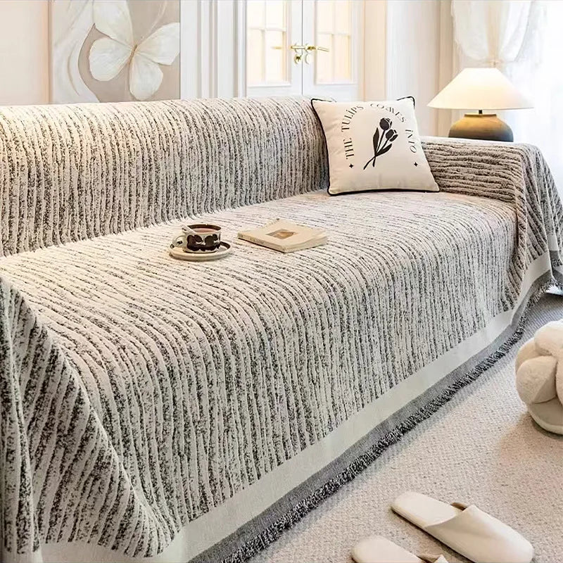 Luxury Sofa Cover L-Shaped Couches Chenille Reversible Stretchable Sofa Protector Slipcover Non-Slip All-Season Couch Blanket