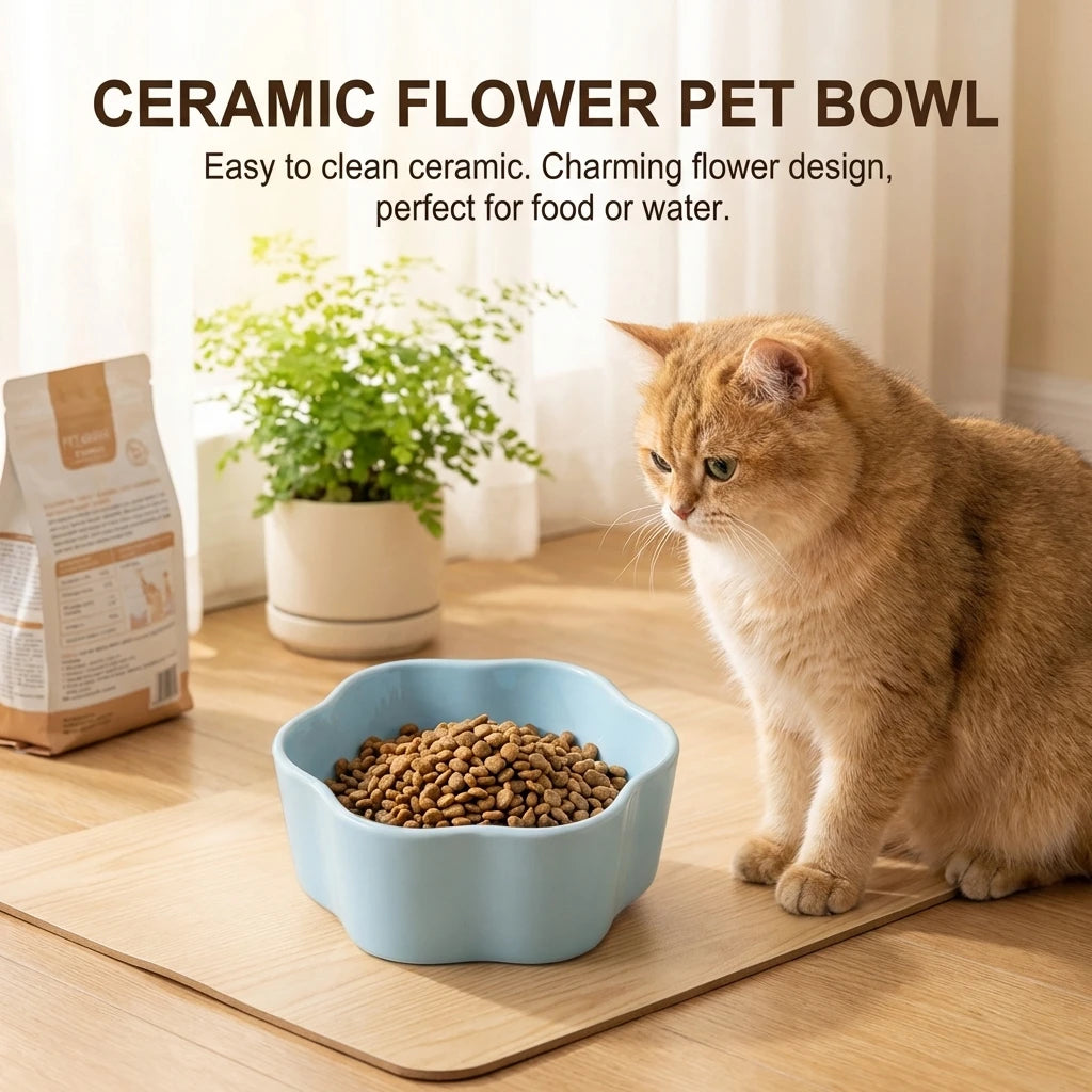Flower-Shaped Ceramic Cat Bowl - Anti-Tip Food Dish – photo 5