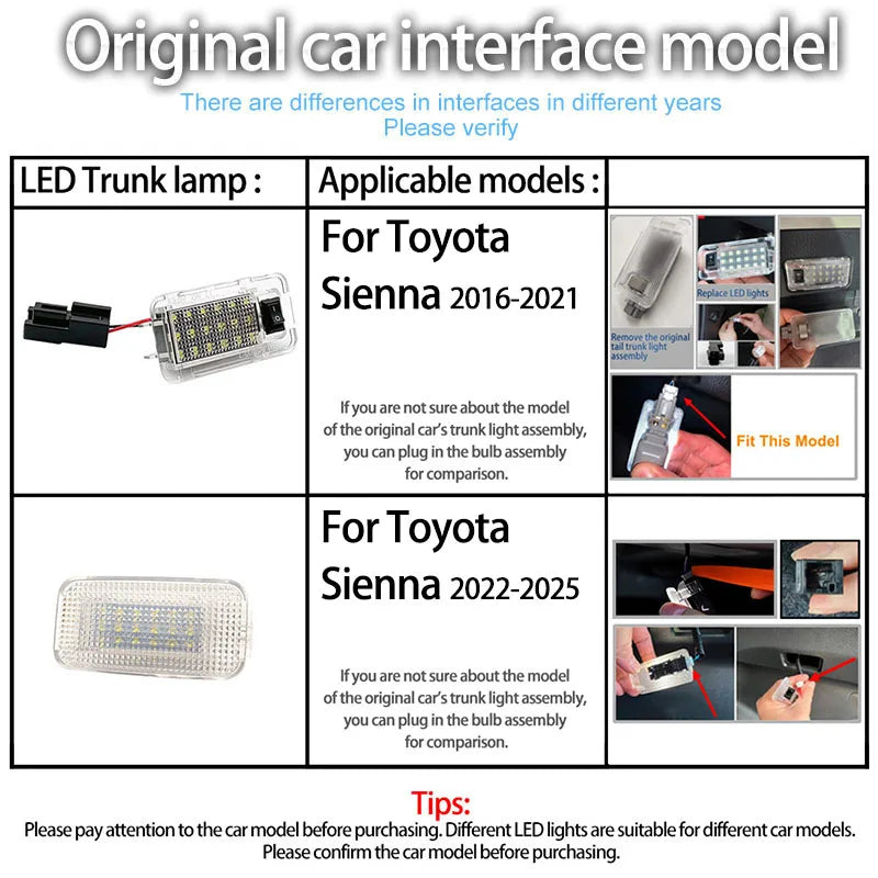 1Pcs Car LED Trunk Lamp Luggage Compartment Light Interior Cargo Lift Gate Lamp For Toyota Sienna 2016-2021 2022 2023 2024 2025