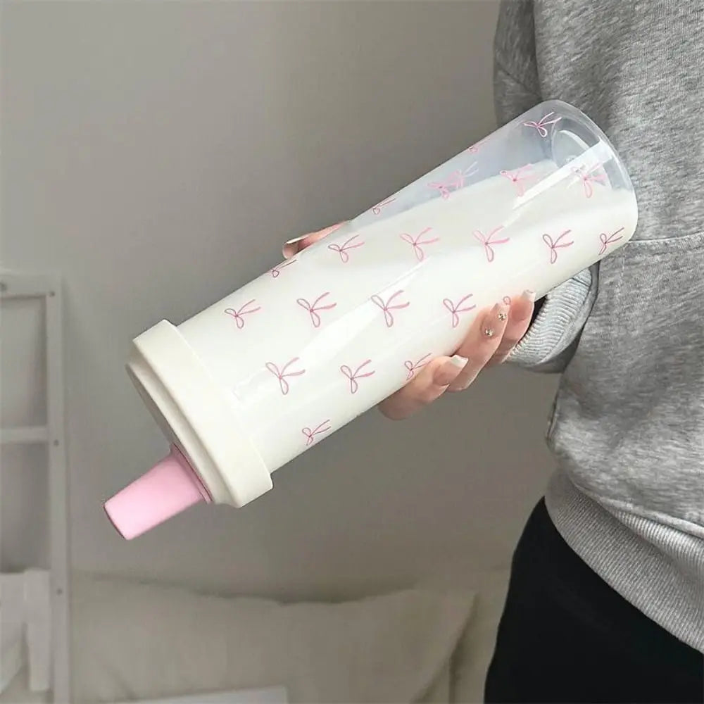 Cute Bowknot 500/700ml Water Bottles Juice Milk Plastic Cup with Lid Straw Bubble Tea Coffee Cups Large Capacity Drinkware