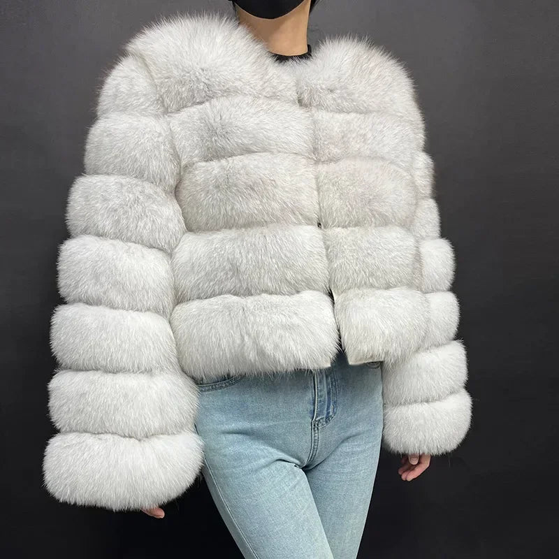 Women's Fox Fur Coat with Detachable Sleeves