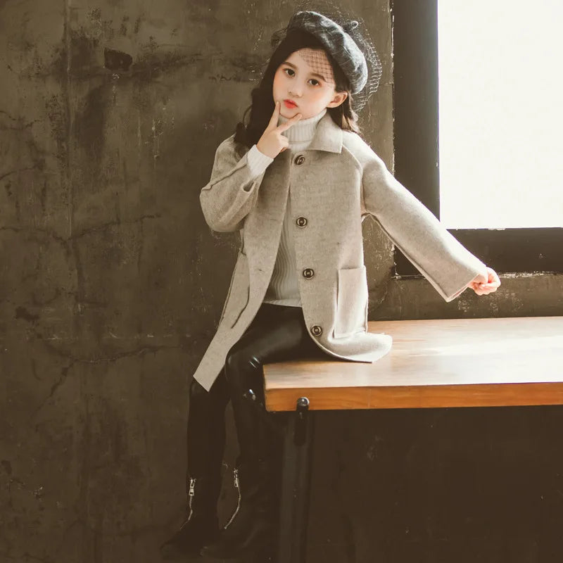 Girls Long Winter Coat - Vintage Style Beige Jacket for Ages 6-12 - photo 4