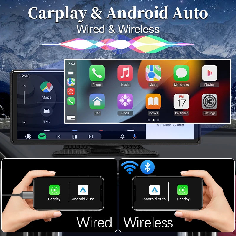 Hippcron 10.26'' Car Radio Screen Multimedia Video Player Wireless Carplay Android Auto Mirrorlink BT AUX TF USB Universal