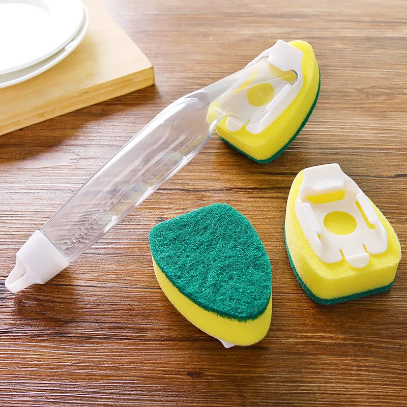 Sponge Pot Brush – Powerful Stain Removal, Automatic Liquid Dispensing, Handle, Oil-Resistant