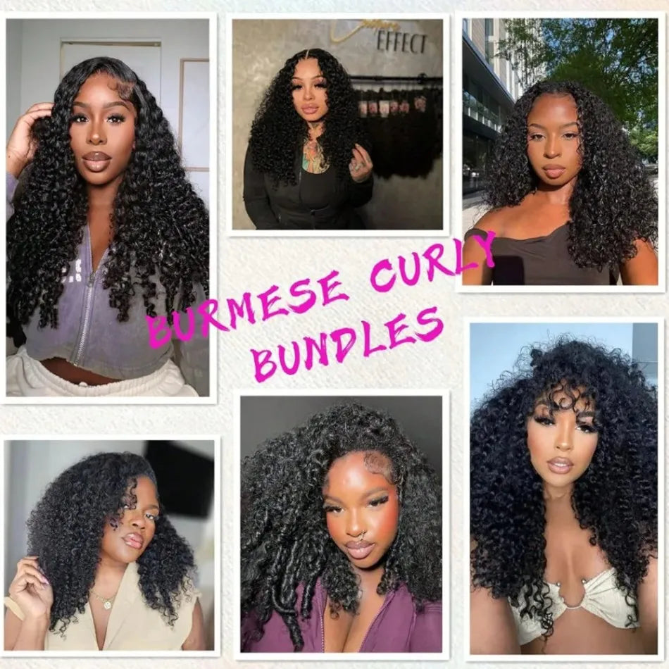 12A Burmese Curly Human Hair Bundles Water Wave Bundles Virgin Weave Human Hair Extensions Curly Ends 1/3/4 Pcs Black 30 40 Inch