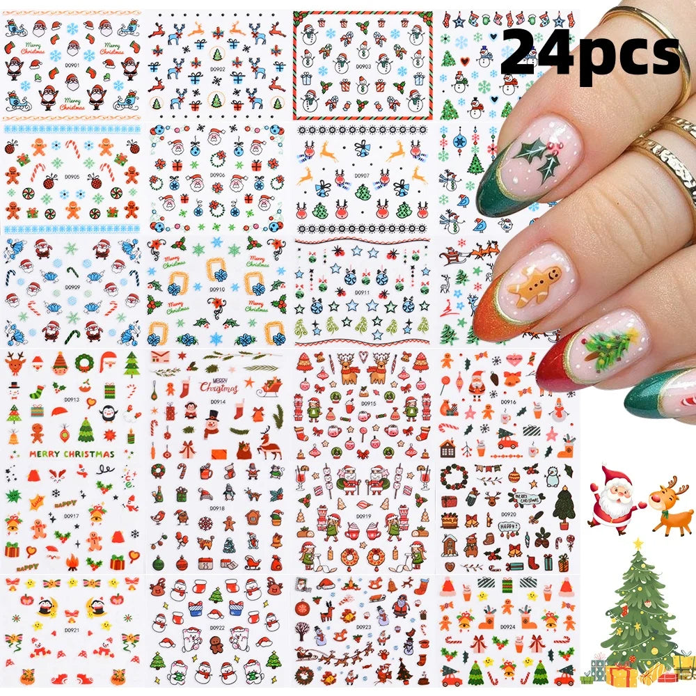 30pcs Christmas Nail Art Stickers Cartoon Holiday Design Santa/Reindeer/Snowflakes Nail Decals Sparkle Festive Manicures & Gifts