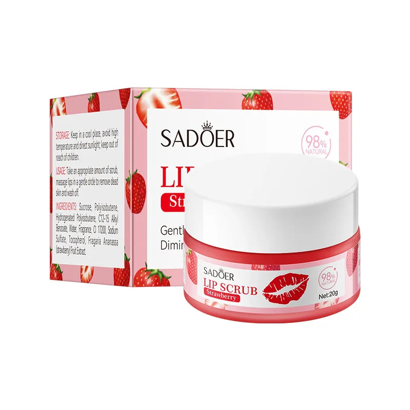 SADOER Strawberry Peach Lip Scrub Exfoliating Dead Skin Removal Dark Lip Fading & Moisturizing Hydrating Lip Balm Oil