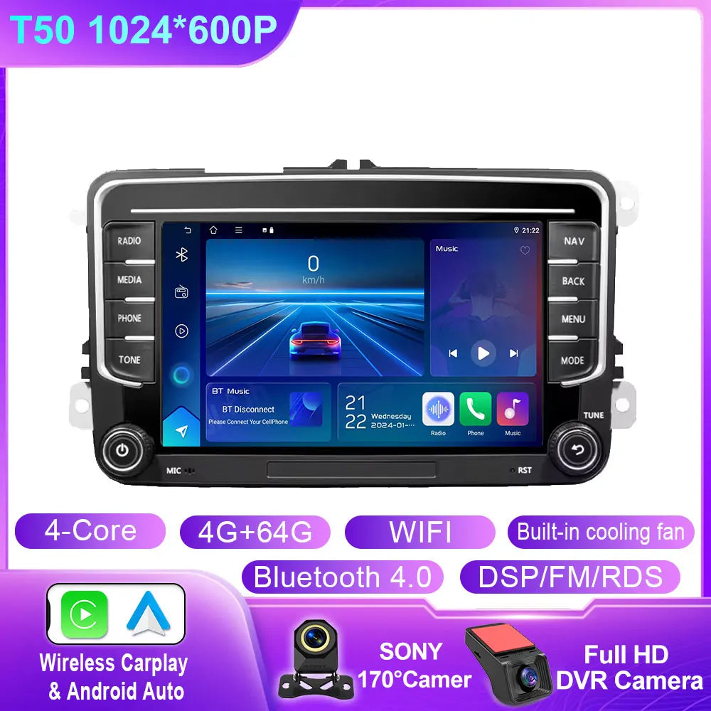 Car Stereo with Apple CarPlay & Android Auto, Compatible with VW Golf 5 6, Skoda Octavia, Passat B6, Polo & Jetta