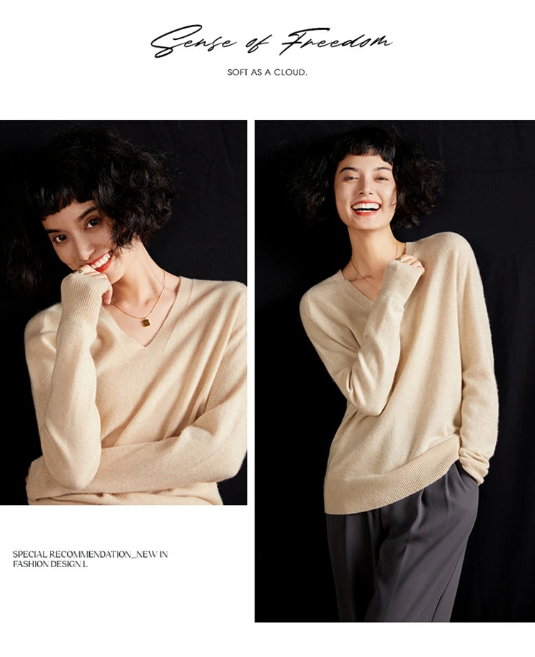 Women's Cashmere V-Neck Sweater, Knit Pullover