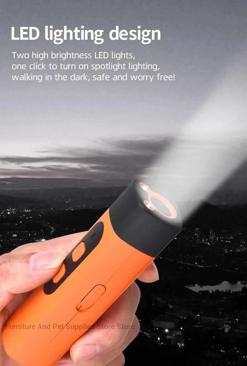Rechargeable Ultrasonic Dog Repeller & Anti-Bark Deterrent – Dog Training Device with LED Flashlight | Orange